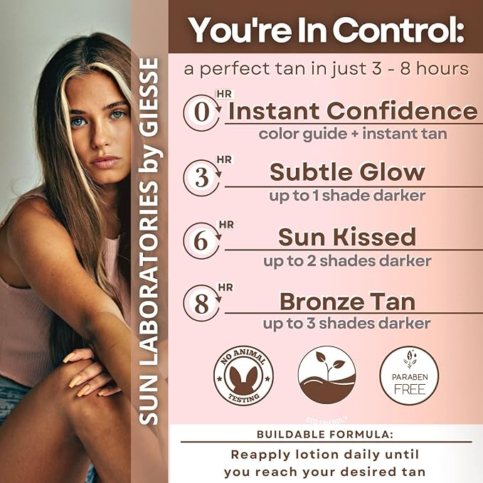 Sun Laboratories By Giesee Ultra Dark Self Tanning Lotion 32 oz - Organic Sunless Tanning Lotion, Extra Dark Self Tanner, Natural Self Tanning Lotion for Face & Body, Instant Tan Glow Beauty