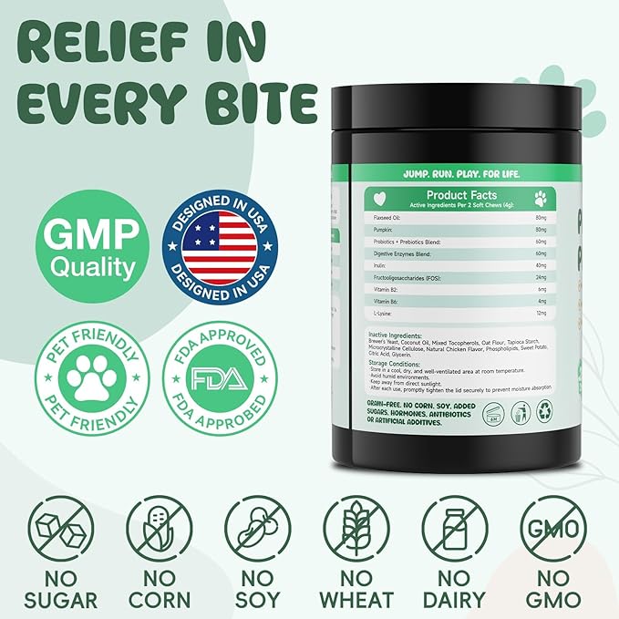 200 PCS Probiotics for Dogs - Digestive Enzymes & Prebiotics for Gut Health, Probiotic Dog Chews Diarrhea Relief & Gas Treatment, Pumpkin Formula for Sensitive Stomachs & Itchy Skin Support