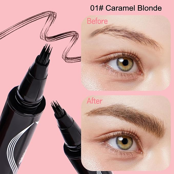 Eyebrow Pen, Waterproof Microblading Eyebrow Pencil for Women – Multi-Fork Precision Tip Creates Natural Hair-Like Strokes Brow Pencil, Angled Brow Brush Easy to Use & Long Lasting 01# Caramel Blonde