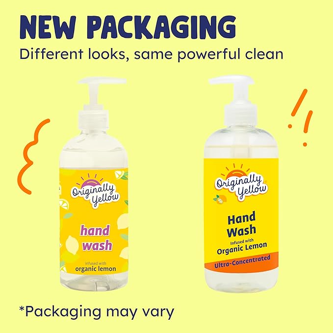 Originally Yellow Plant-Based Hand Soap All Natural Infused with Organic Lemon | Gentle Natural Hand Soap | Pet & Baby-Safe Soap, 16 Fl Oz (3-Pack)