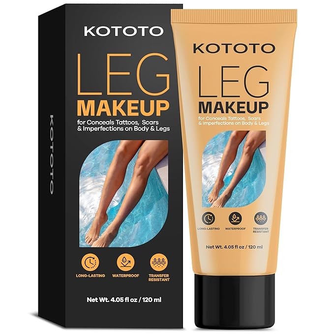 Kototo Tattoo Cover Up Makeup Waterproof (4.05 Fl Oz, Light Brown), Long Lasting Leg & Body Foundation, Leg Makeup Waterproof No Transfer, Body Coverage Perfector for Tattoo, Scar & Skin Imperfections