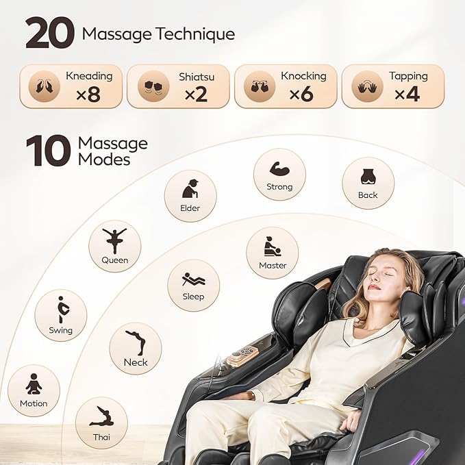 4D Massage Chairs Full Body,Zero Gravity SL-Track Shiatsu Massage Chair Recliner,Core Heating,20 Massage Techniques,Deep Yoga Stretch,Foot Rollers, Ai Voice,Touch Screen,Wireless Charging