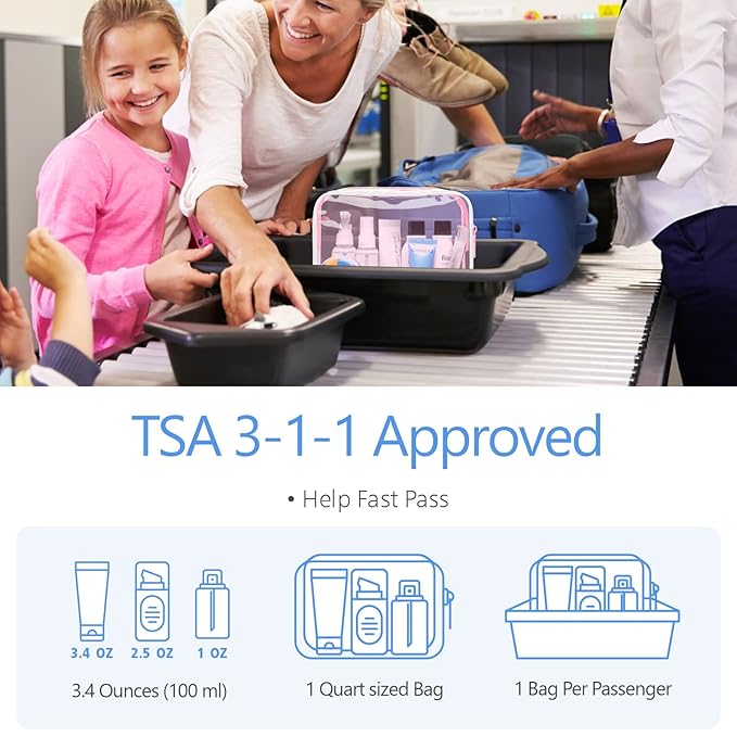 PACKISM Clear Makeup Bags - 3 Pack Tsa Approved Toiletry Bag with Zipper, Water-resistant Clear Cosmetic Bags Fit Travel Essentials, Carry-on Travel Toiletry Bag, Fluorescent Pink