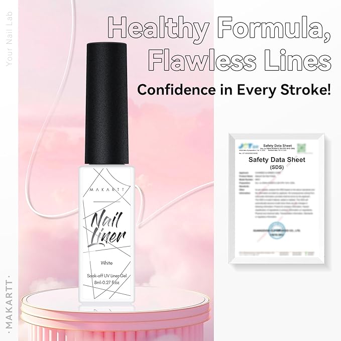 Makartt White Gel Liner Nail Polish: Soak Off UV/LED Gel with Built-in Thin Brush for DIY Manicure Home and Salon Nail Art Designs 8ml