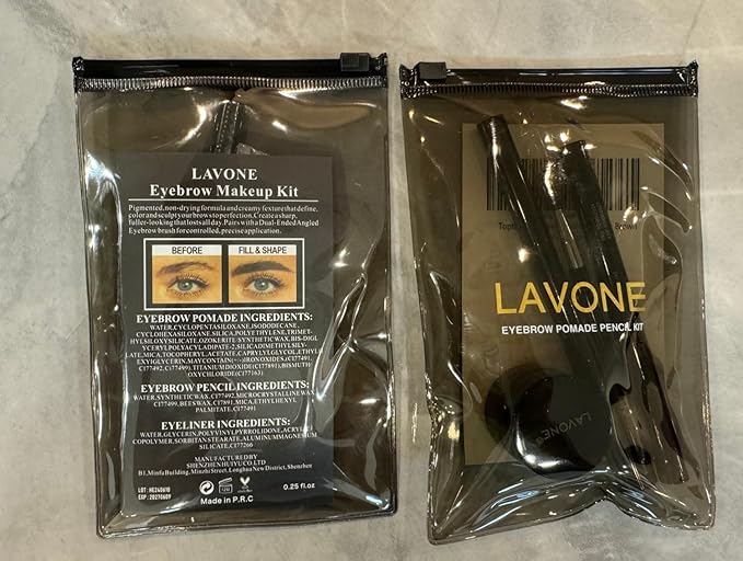 LAVONE Eyebrow Stamp Pencil Kit - Makeup Brow Stamp Trio with Waterproof Eyebrow Pencil, Eyeliner, Pomade, Dual-ended Brush - Dark Gray