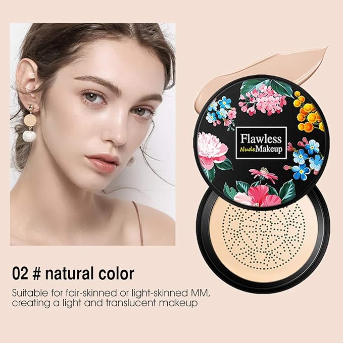 Air Cushion CC Cream Moisturizing Concealer Mushroom Head Brush Waterproof Makeup Foundation Moisture BB Cream for Women Girls (flower)