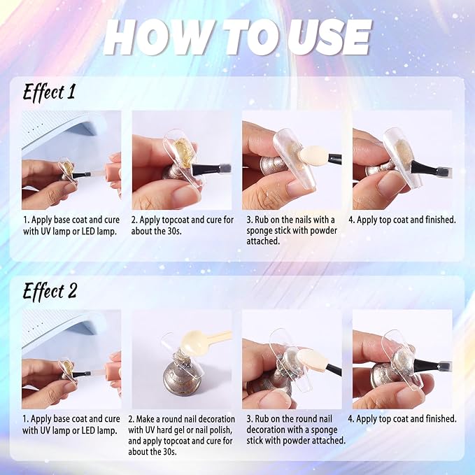 Laza Chameleon Chrome Nail Powder, 8 Colors Glazed Donut Nails Metallic Mirror Effect Pigment, Iridescent Aurora Nail Glitter Holographic Dust Kit for Gel Nail Art Decoration, Gifts - Colorful Peacock