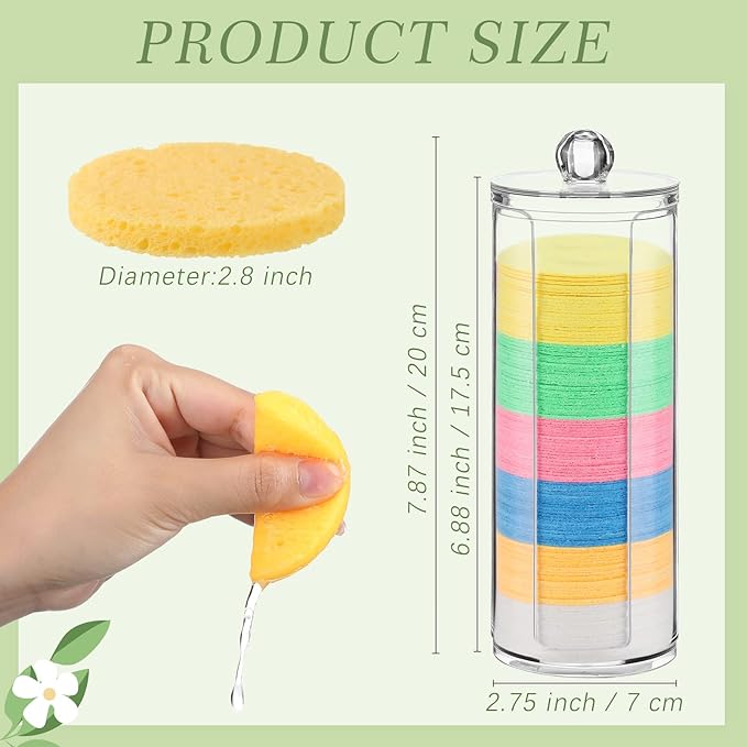 Sieral 120pcs Compressed Facial Sponges Disposable Natural Face Sponges Round Soft Pads with Container for Washing Face Cleansing Exfoliating Esthetician Makeup Removal Travel(Multicolor)