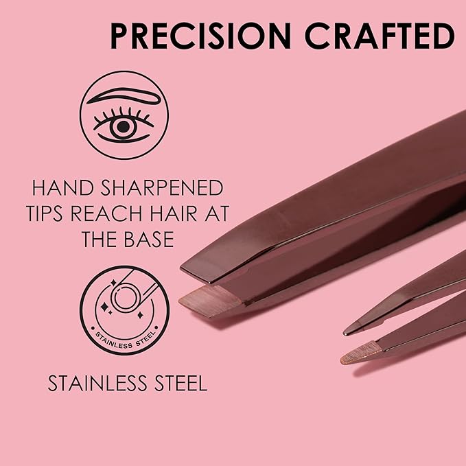 JAPONESQUE Slant and Point Tweezers Set, for Defining and Shaping Brows, Made with Hand-Sharpened Stainless, Ideal for Travel