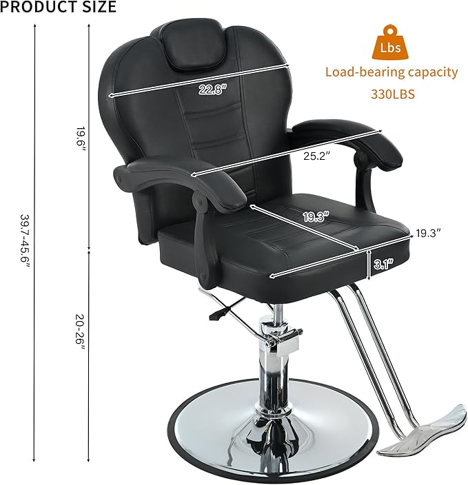 Hair Salon Chair, Styling Reclining Barber Chair,Seat Height 37.4-41.7", Heavy Duty Hydraulic Pump,Adjustable Barber Chair Beauty Shampoo Barbering Chair for Hair Stylist Spa