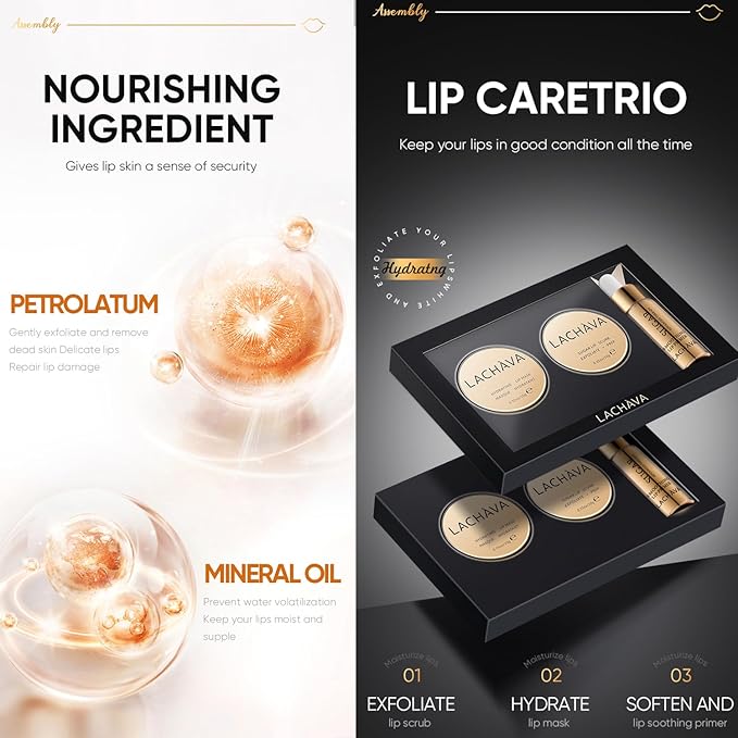 3Pcs Lip Care Set, Exfoliator Lip Lips