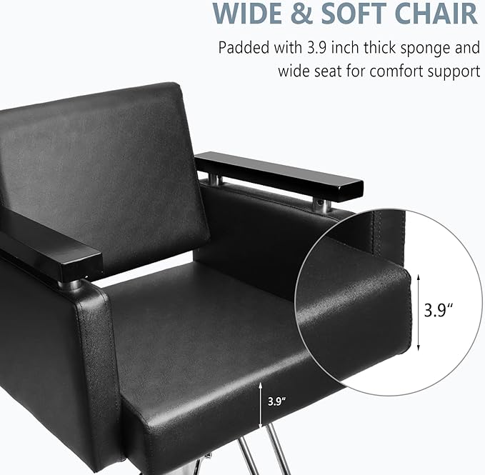 OmySalon Hydraulic Styling Chair for Hair Salon, Modern Hairdressing Barber Chair w/Square Base & Footrest, 360 Degrees Swivel, Beauty Spa Equipment