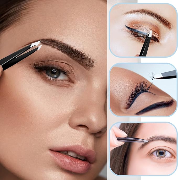 4Pcs Eyebrow Tweezers Set,Tweezers for Women Facial Hair Professional Stainless Steel Tweezers Precision Tweezers Set,Suitable for Removing Inward Growing Hair Eyebrows and Facial Hair(black)