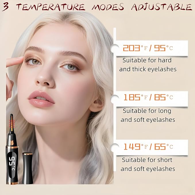 2025 Upgraded Heated Eyelash Curler – Fast 5s Heat-Up, USB Rechargeable Electric Eyelash Curler, 3 Temperature Modes, LED Display, Anti-Burn, 24H Long-Lasting Curl, Perfect Gift for Women (Black)