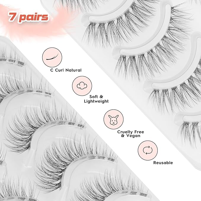 Wispy Lashes Natural Look False Eyelashes 13MM Eye Lash Pack 3D Volume Fake Eyelashes 7 Pair Siligli