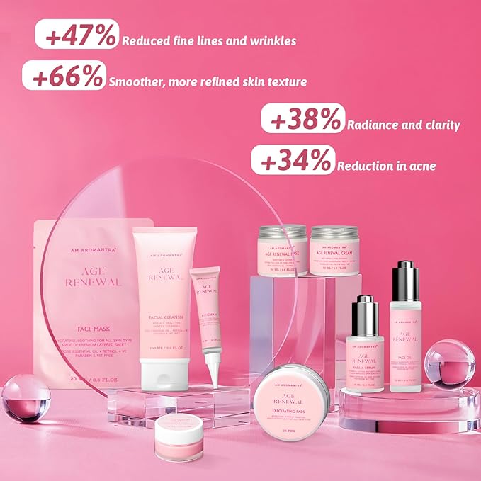 Mother's Day Gifts for Mom Skin Care Routine Kit for Women, Rose Essential Oil+Retinol+ Vitamin E, 10-Piece Complete Skin Care Set, Korean Skin Care Set, Birthday Gifts for Women