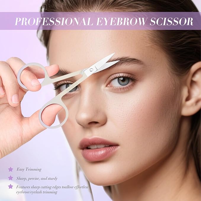 6 PCS Tweezers Set for Women, Eyebrow Tweezers Set with Curved Scissor for Ingrown Hair, Plucking Daily Beauty Tool with Leather Travel Case for Gifts (Gradient Purple)