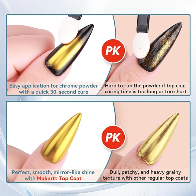 Makartt Gel Top Coat for Chrome Nail Powder - 2 Pcs 15ml Clear No Wipe High Gloss Top Coat Gel Nail Polish Mirror Shine Long Lasting Easy Application, Soak off UV Lamp, DIY Home Salon Art Design