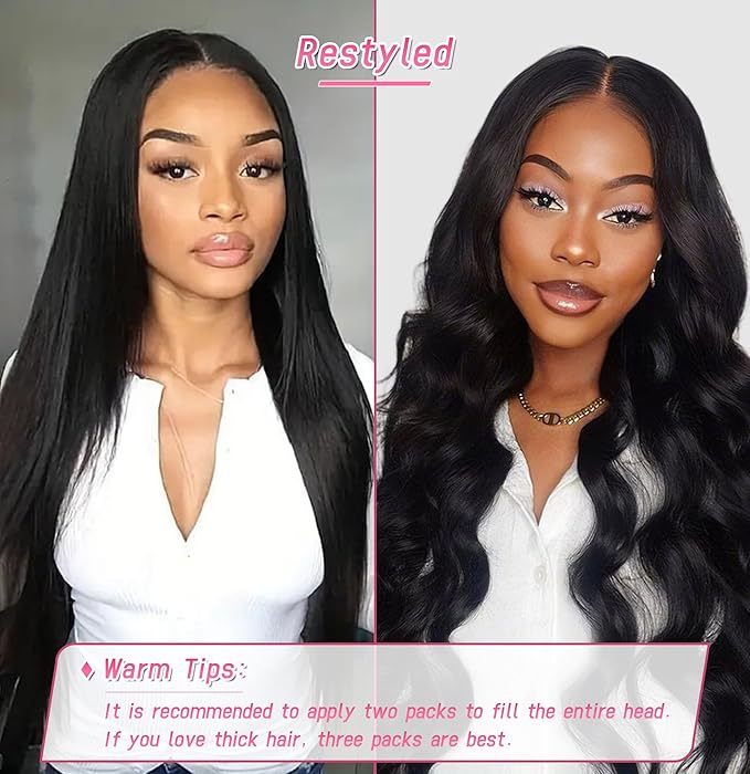 Essent Seamless Sleek Straight Clip in Hair Extensions Seamless Real Human Hair, 24 Inch 1Pack 130g 7Pcs Human Hair Extensions for Women Natural Black