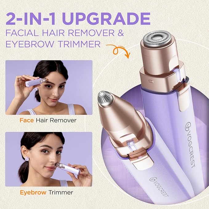Rechargeable Facial Hair Remover for Women: 2 in 1 Electric Eyebrow and Facial Hair Remover - Suitable for Middle-aged Women’s Eyebrow, Chin, and Cheek Trimming - with Built-in LED Light(Purple)