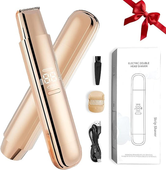 Bikini Trimmer for Women, 2 in 1 Dual-Head Electric Razors for Women Pubic Hair, Wet/Dry Use Body Hair Trimmer and Face Shaver with Display, Rechargeable Hair Removal for Bikini Legs Face Underarm Arm
