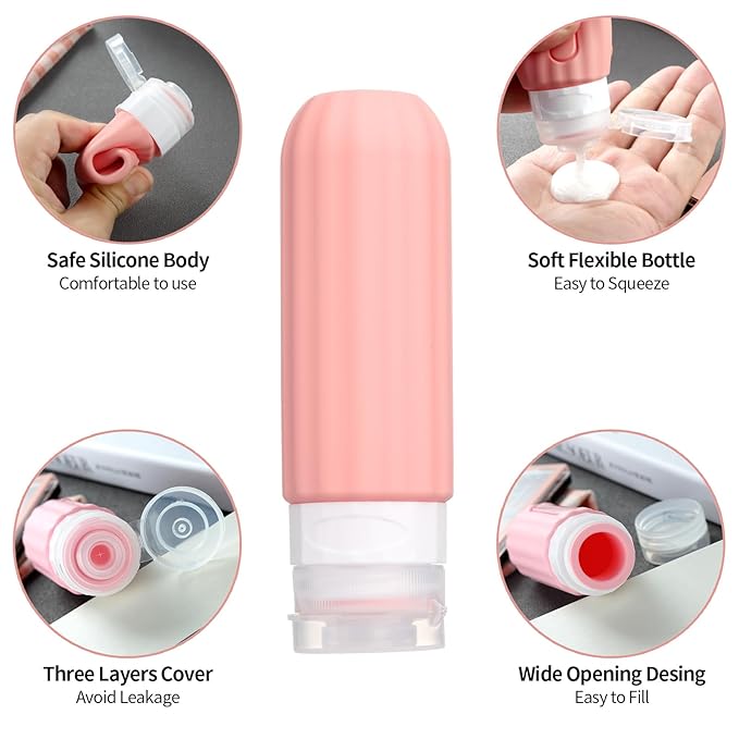 16 Pack Travel Bottles for Toiletries, Leakproof Travel Containers for Toiletries, TSA Approved Silicone Travel Accessories Squeezable Refillable 3oz for Shampoo Conditioner Lotion