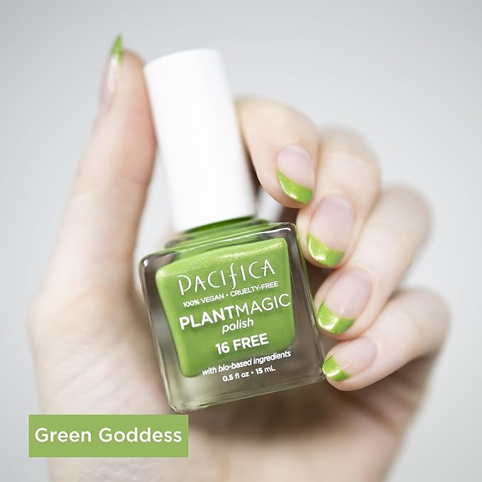 Pacifica Natural Nail Polish – Plant Magic Glitter Green Polish - Plant Based, Non-Toxic & Clinically Tested - Lasting Colors, Glossy Chip-Resistant, Clean Beauty Dermatologist Approved, Green Goddess