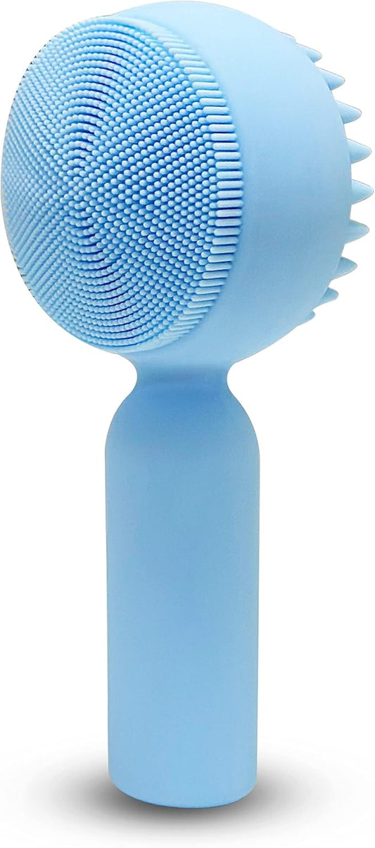 Silicone Facial Cleansing Brush 2 in 1 Silicone Facial Scrubber Manual Exfoliating Facial Brush Face Cleanser Face Exfoliator Ultrafine Bristles for Sensitive Skin Easy to Clean Lather Well (Blue)