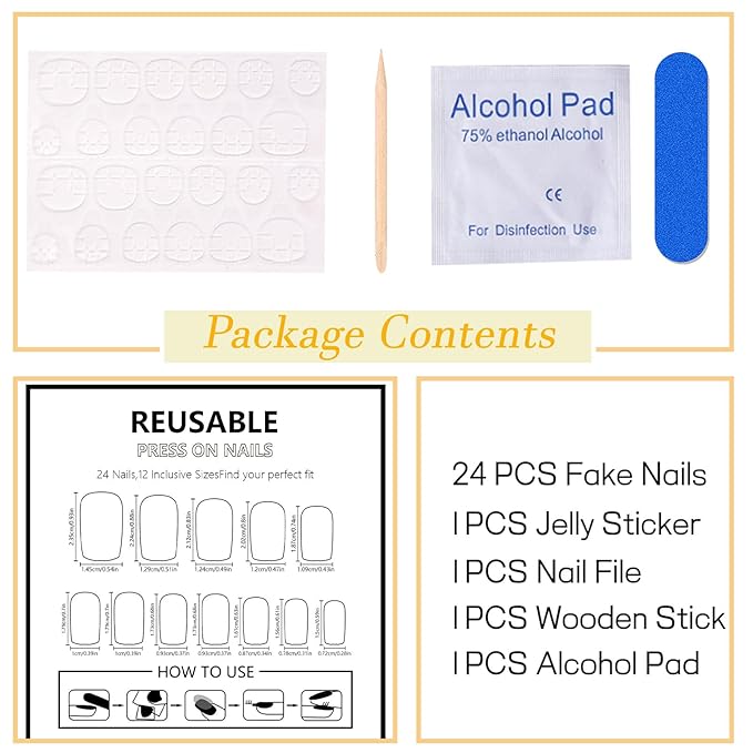 Thanksgiving Press On Nails - Medium, Glossy, Glue On, Square, Acrylic, Glitter, False Nails with Maple Leaf Designs - Pink, 24 Pcs