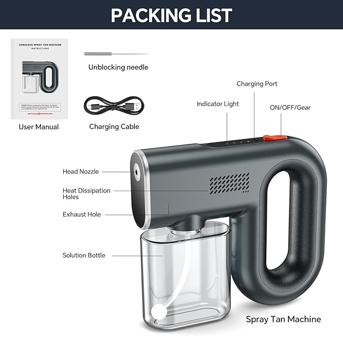 Cordless Spray Tan Machine, Rechargeable Spray Tan Gun Self Tanners Professional Mobile Spray Tan Airbrush Machine for Beach Tan Home DIY Spray Tan Travel Salon Self Tanner