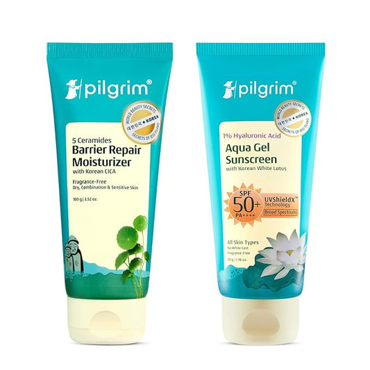Pilgrim Korean Cica Moisturizer with 5 Ceramides & 1% Hyaluronic Acid Gel Sunscreen SPF 50 PA++++ | Deep Hydration, Strengthen Skin Barrier & Sun Protection | Lightweight & Non-Sticky | All Skin Type