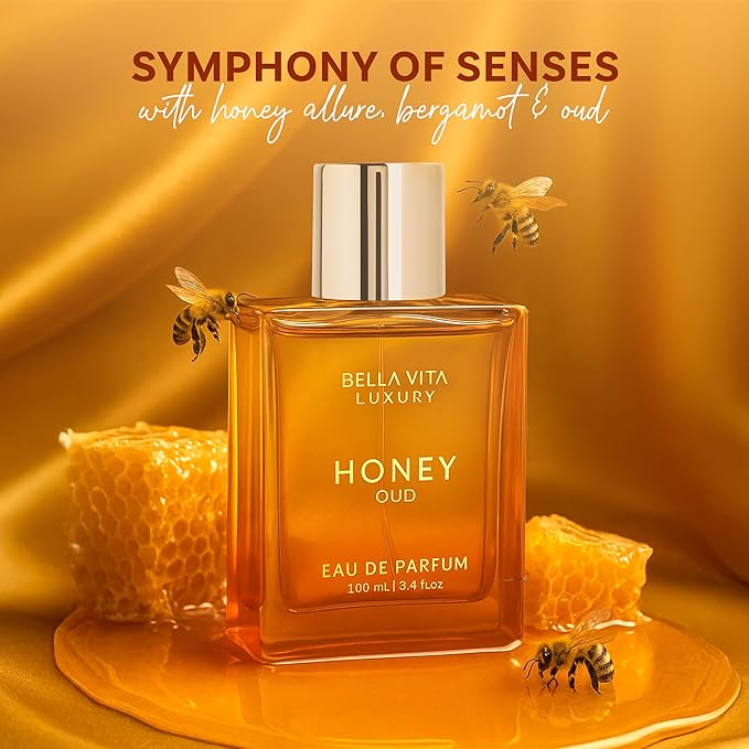 BellaVita Luxury Honey Oud Eau de Parfum (3.4 fl. oz.) | Patchouli, Vanilla, Bergamot, Floral & Spicy + Made with Clean & Vegan Essentials Oils + Cruelty Free | Long-Lasting Unisex Fragrance