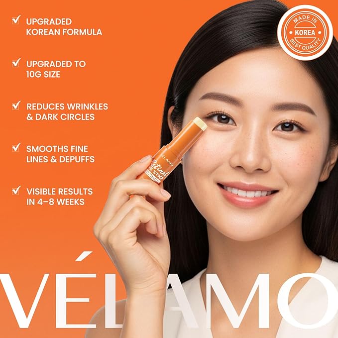 VELAMO ADVANCED Retinol Eye Balm Stick: Made in Korea, Upgraded 8-IN-1 Formula with Collagen, Niacinamide & Peptides – Under Eye Cream for Dark Circles, Puffiness & Wrinkles, 0.35oz/10g
