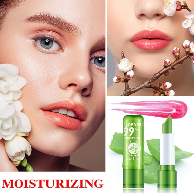 4 Pcs Aloe Vera Lipstick,Long Lasting Lip Care Nutritious Plumper Lip Balm Moisturizer Magic Temperature Color Change Lip Gloss