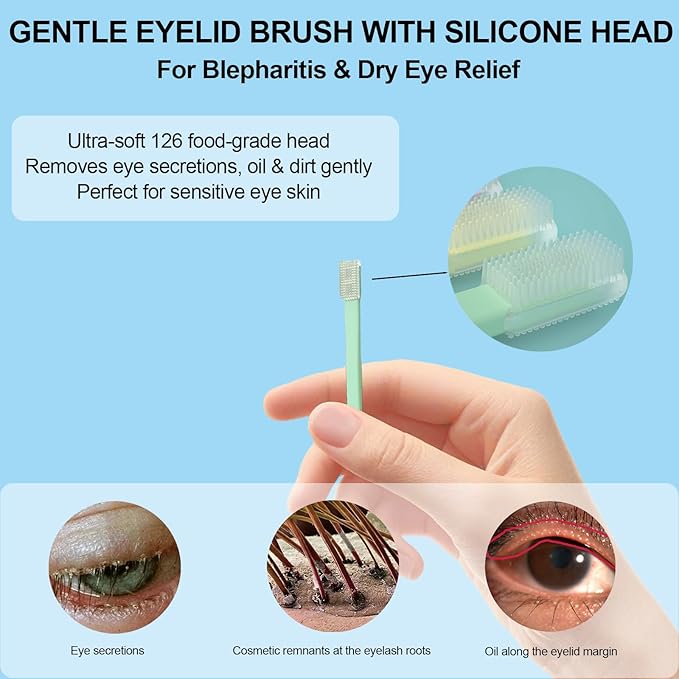 Eyelid Brush with Soft Silicone for Sensitive Eyelids,Gently Deeply Clean Eyelid Margins,Removes Dirt,Oil.Blepharitis,MGD and Dry Eyes Relief,Lid Scrubbing Device,Eyelid Cleanser Partner 10pcs