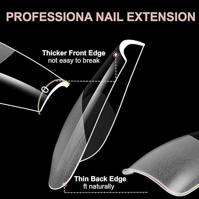 BlueZOO Gel Medium Coffin Etch X Nail Tips, 300Pcs 15 Sizes Acrylic Pre-Shaped Full Cover Clear False Nail Tip, Half Matte Press On Nails for Extension Nail Manicure Home DIY Salon Fake Nails with Box