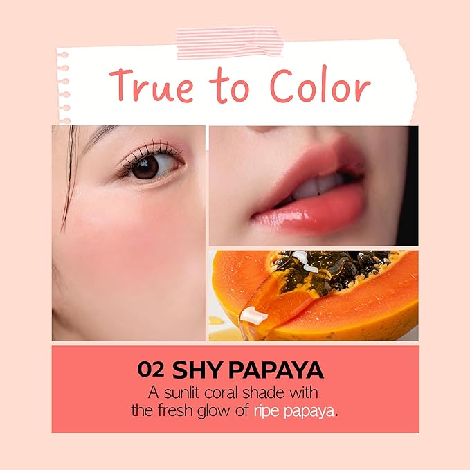 FRUDIA Korean Makeup Lip + Cheek Glow Jam |Long lasting, Moisturizing & Plumping | Non - Sticky & Glossy Color for Eyes, Lips & Cheeks |Shy Papaya – Fresh orange coral - 4.5 gm