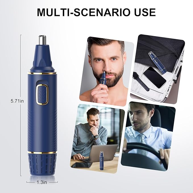 Nose Hair Trimmers for Men，Rechargeable Hair Trimmer 2 in 1 Painless Multifunctional Ear and Nose Hair Trimmer with IPX7 Waterproof Dual Edge Blades (Blue)