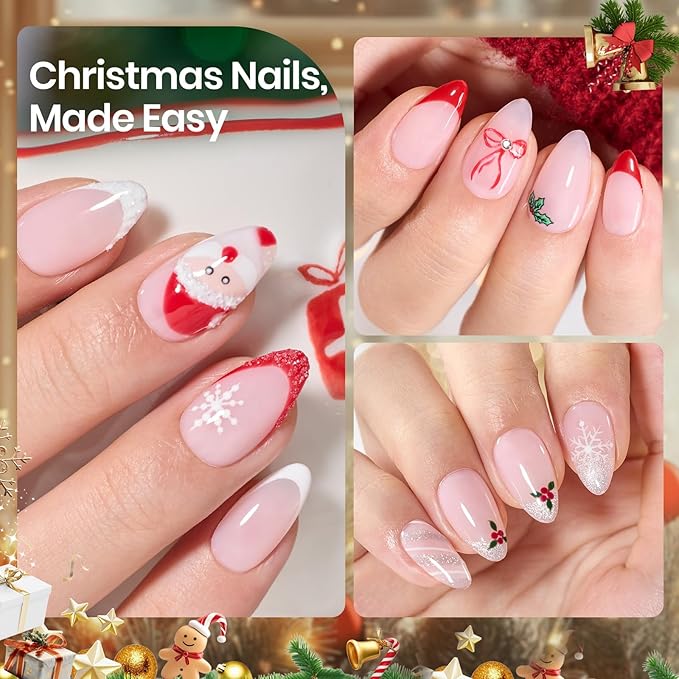 Beetles Gel Nail Tips Etch-X, Almond Short Christmas Limited Set, 288pcs 12 Sizes, Pre-Etched Half Matte Full Cover Soft Acrylic False Nail Tips Almond Shape Easy DIY Extension Salon Gift for Women