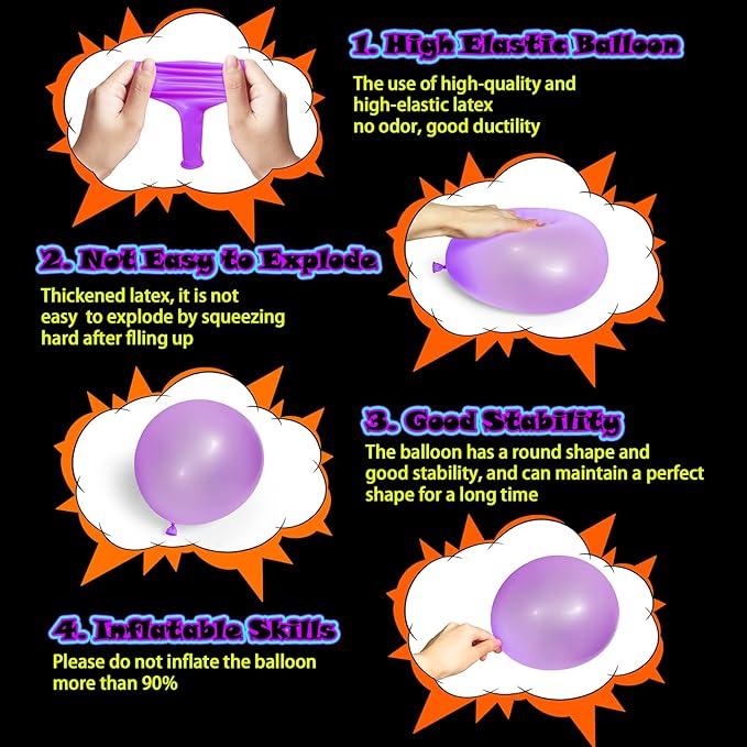 100 Pcs UV Neon Purple Balloons 12 inch Neon Party Supplies, Balloons, Glow in the Dark for Birthday, Graduation, Baby Shower,Wedding, Anniversary Valentines Party Decorations