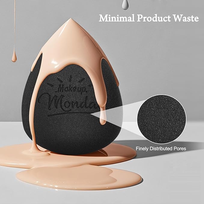 Real Perfection Makeup Sponge Set Blender Sponges, Latex-Free Beauty Makeup Sponges 7 pcs with 1 Travel Container Case for Blending Foundation Liquid Cream and Powder (Black)