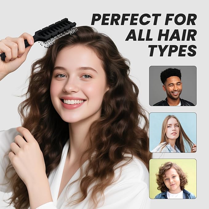 Balon Hair Brush for Women & Men, Speed Dry Vent Hair Brushes, Pain-Free Detangling Brush for All Wet or Dry, Curly Hair Brush(Black)