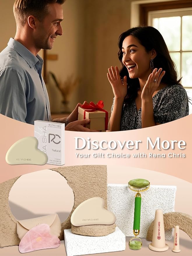 Rena Chris Gua Sha Facial Tools, Silicone Guasha Tool for Face and Neck Acupuncture, Facial Manual Massager Tool for Jawline Sculpting and Puffiness Reducing, Skincare Gift for Women