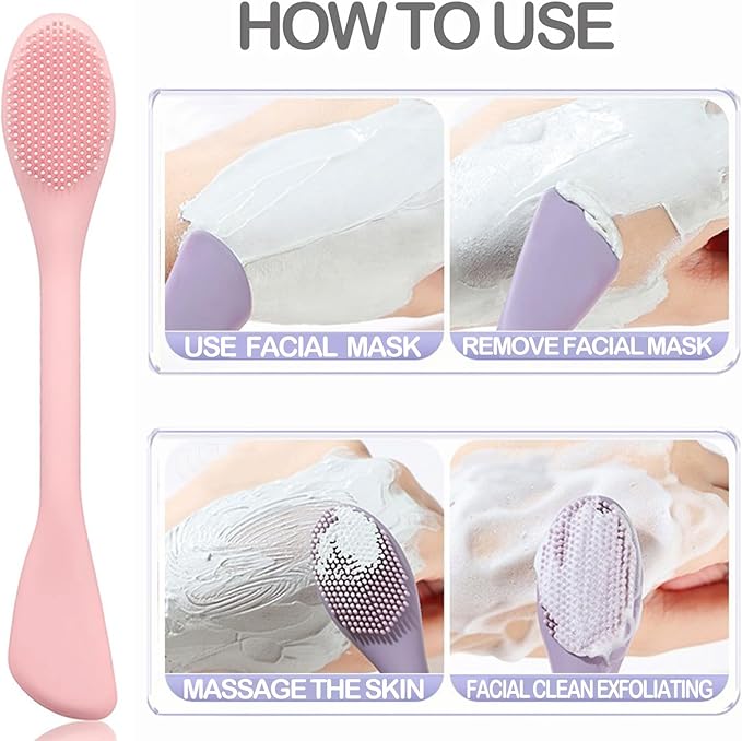 Silicone Face Mask Applicator Brush,Soft DIY Skincare Applicator Tools,Scrubber Exfoliator,Facial Cleansing Brush for Deep Gentle Exfoliating (Orange/Green)
