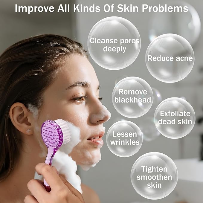 4 Colors Facial Cleansing Brush, Beomeen 8 Pack Face Scrubber Exfoliating Brush Face Wash Scrub Exfoliator for Skin Care, Makeup Removal (Blue, Pink, Purple, Clear)