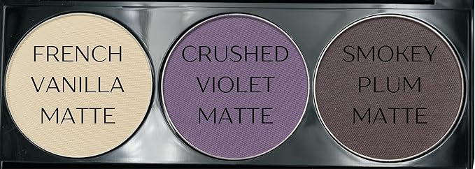 Off White, Matte Medium Lavender Violet, and Matte Deep Purple Vegan Eyeshadow Trio Palette; Talc, Paraben & Cruelty Free
