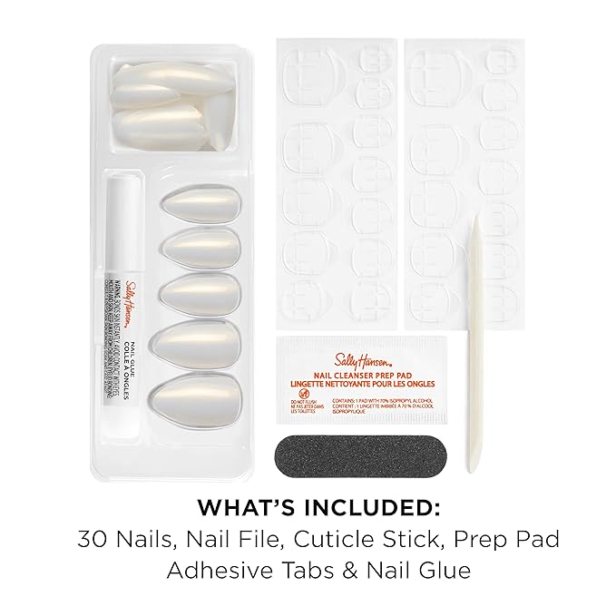 Sally Hansen Salon Effects Perfect Press-On Nails | Almond Shape | Easy to Apply, Non-Damaging | 30 Nails, Nail Glue, Adhesive Tabs, File | Only Have Ice For You