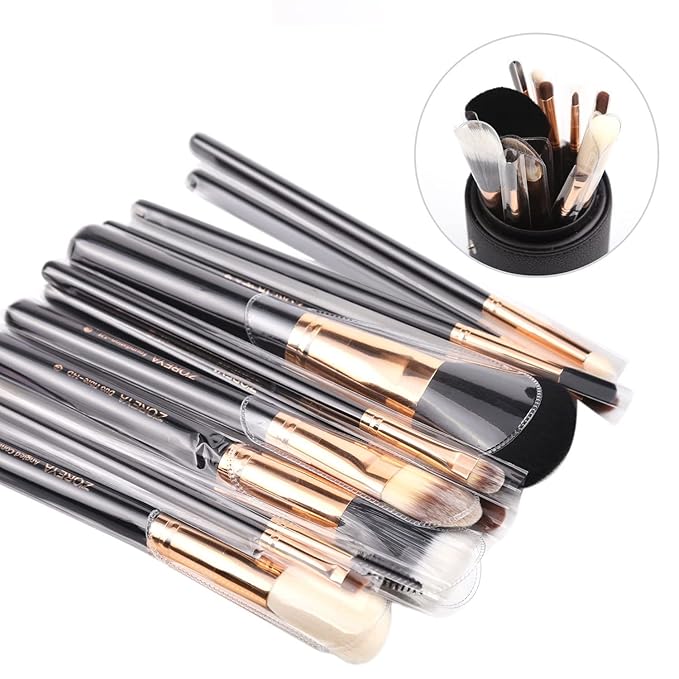 Z'OREYA Premium Travel makeup brush set 12 pieces essential Cosmetic tools Synthetic Hair Foundation Powder Eye Cosmetic brushes With Black Holder