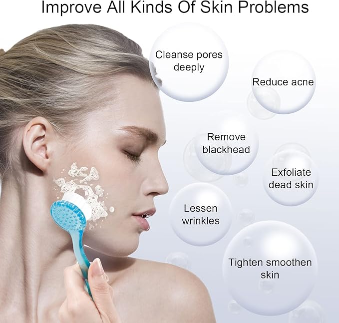 4 Colors Facial Cleansing Brush, Beomeen Face Scrubber Exfoliating Brush Face Wash Scrub Exfoliator for Skin Care, Makeup Removal (Blue, Pink, Purple, Clear)