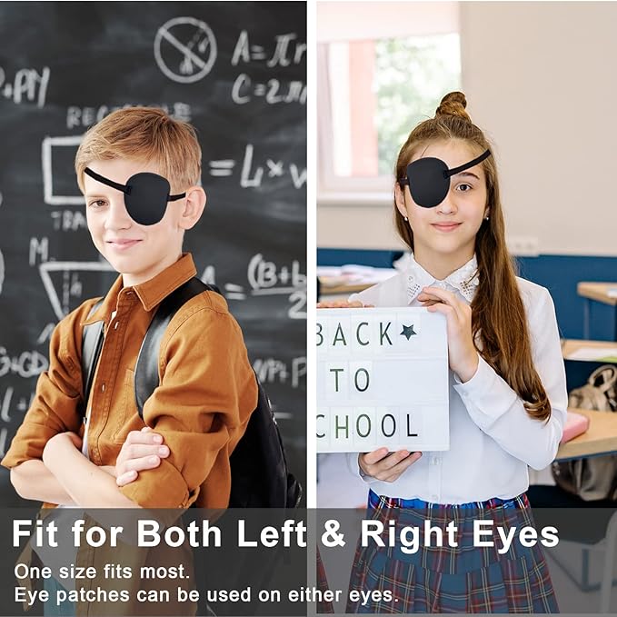 2PCS Eye Patch, Adjustable Eye Patches, Medical Eye Patch, Amblyopia Lazy Eye Patches for Left or Right Eyes, Black